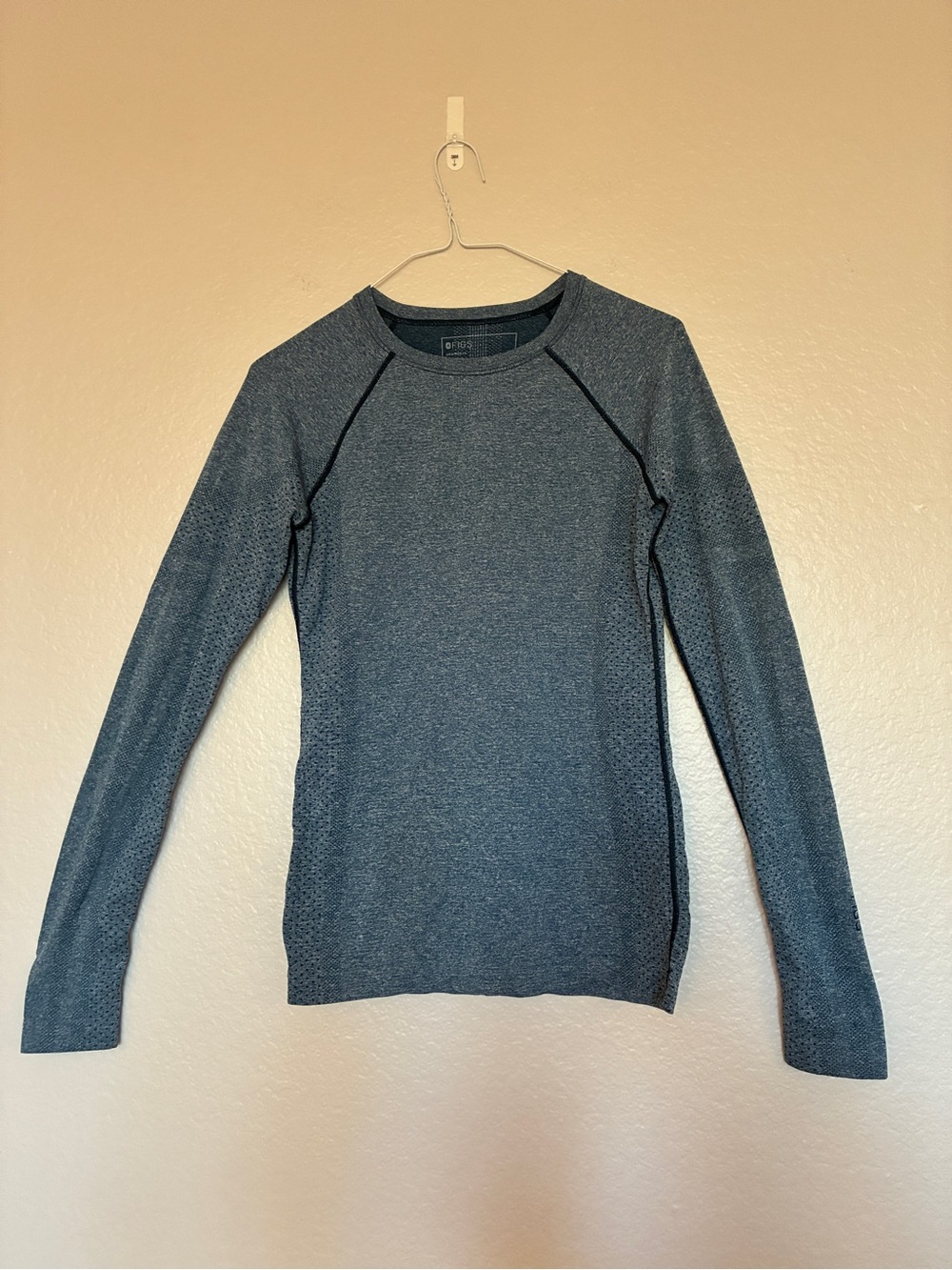 Figs Heathered Navy Blue Crewneck Performance Long Sleeve Shirt